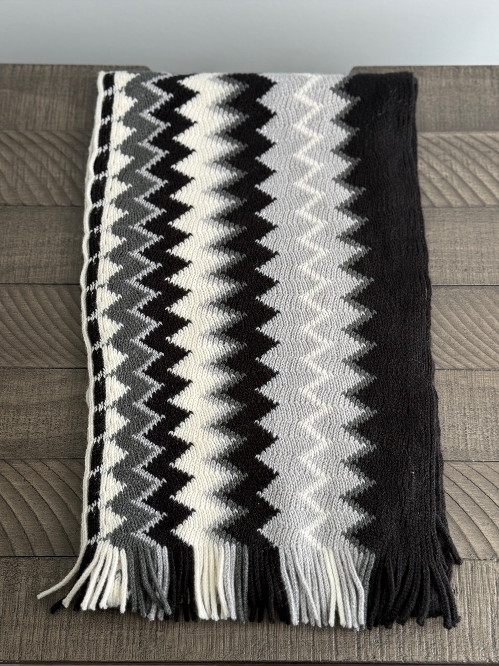Knitted Scarf Black/Gray/White Combo Chevron Winter Scarf